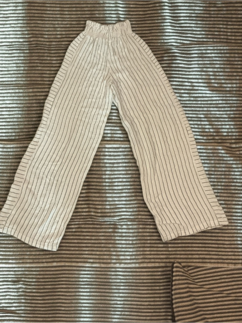 Relaxed Wide Leg, Striped Pants – Cream/Black – Smocked Waist, XS